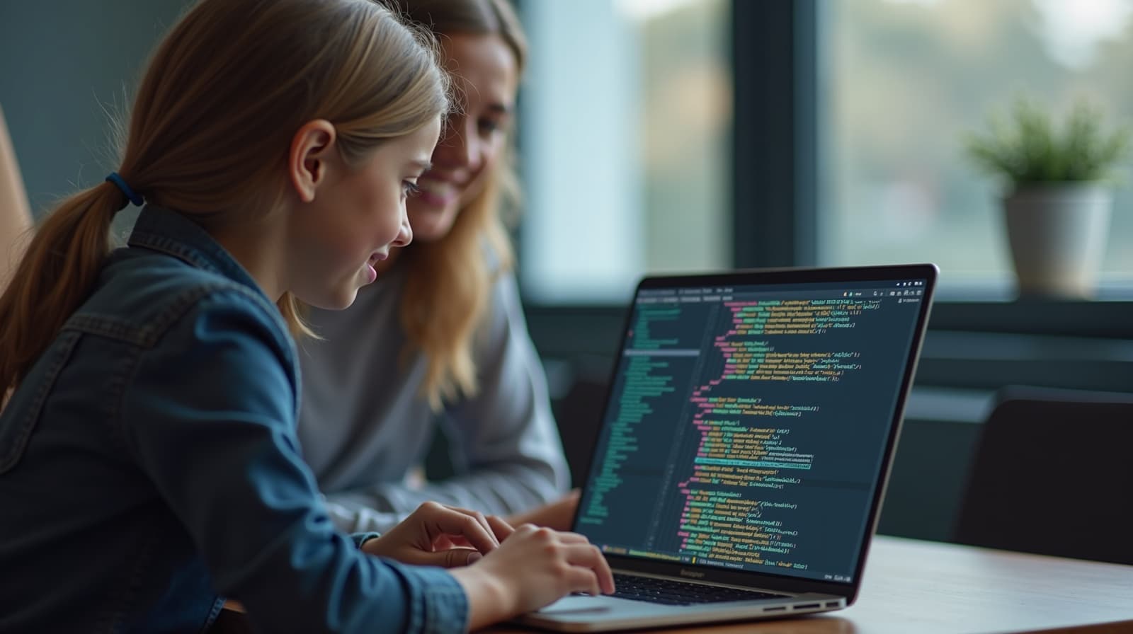 Student learning to code with a private coding tutor