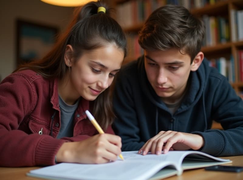 Student working through French curriculum with a tutor