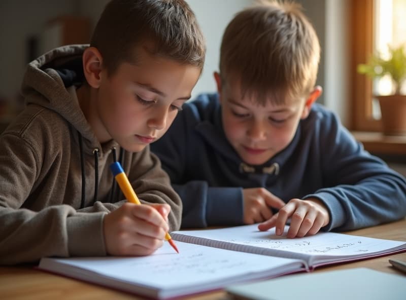 Secondary student working through algebra homework with a maths tutor