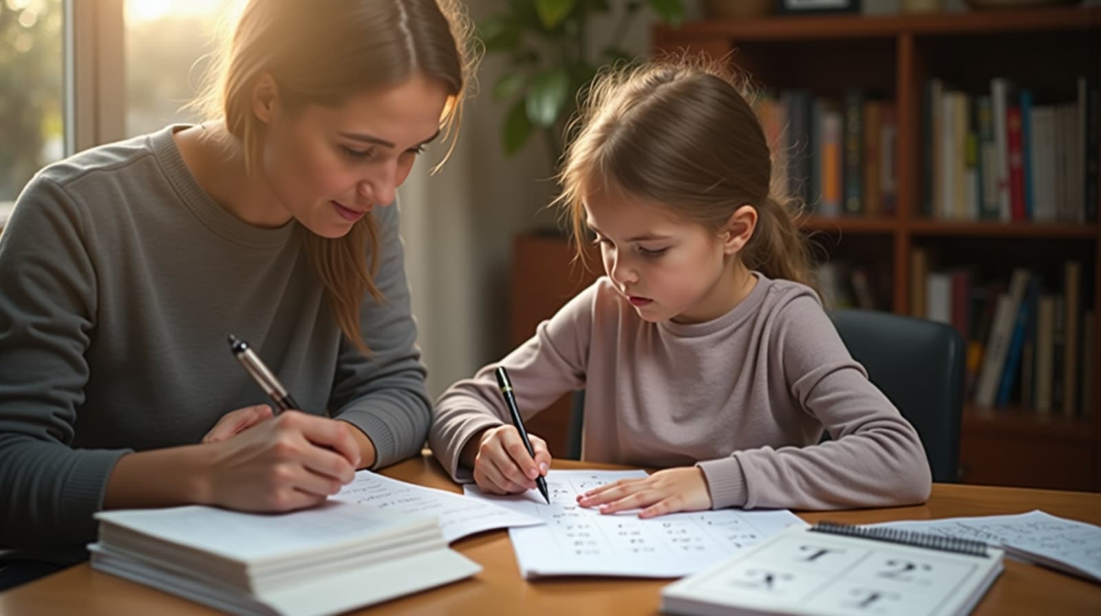 Student working through maths problems with a private tutor
