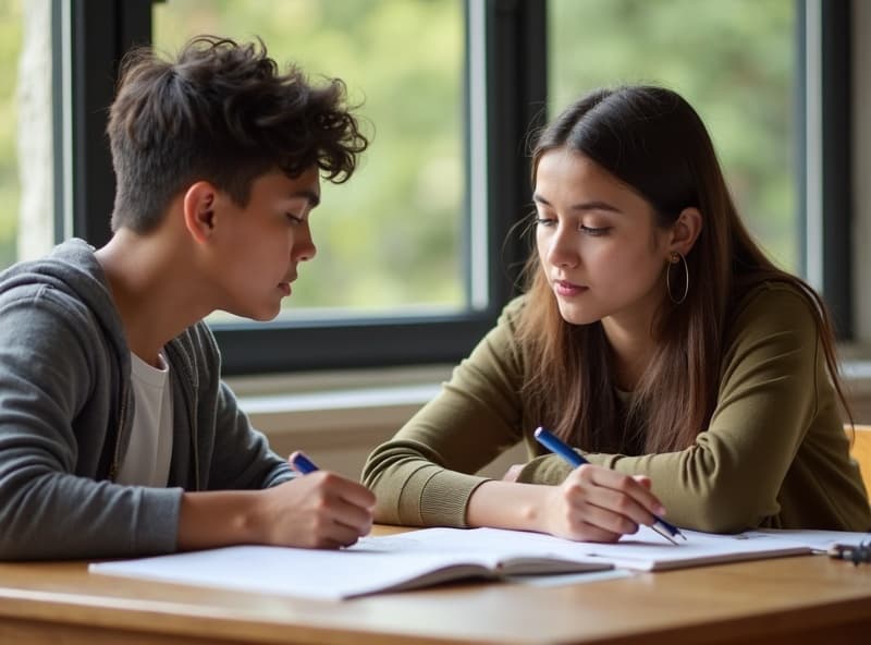 Student studying Spanish language curriculum with tutor