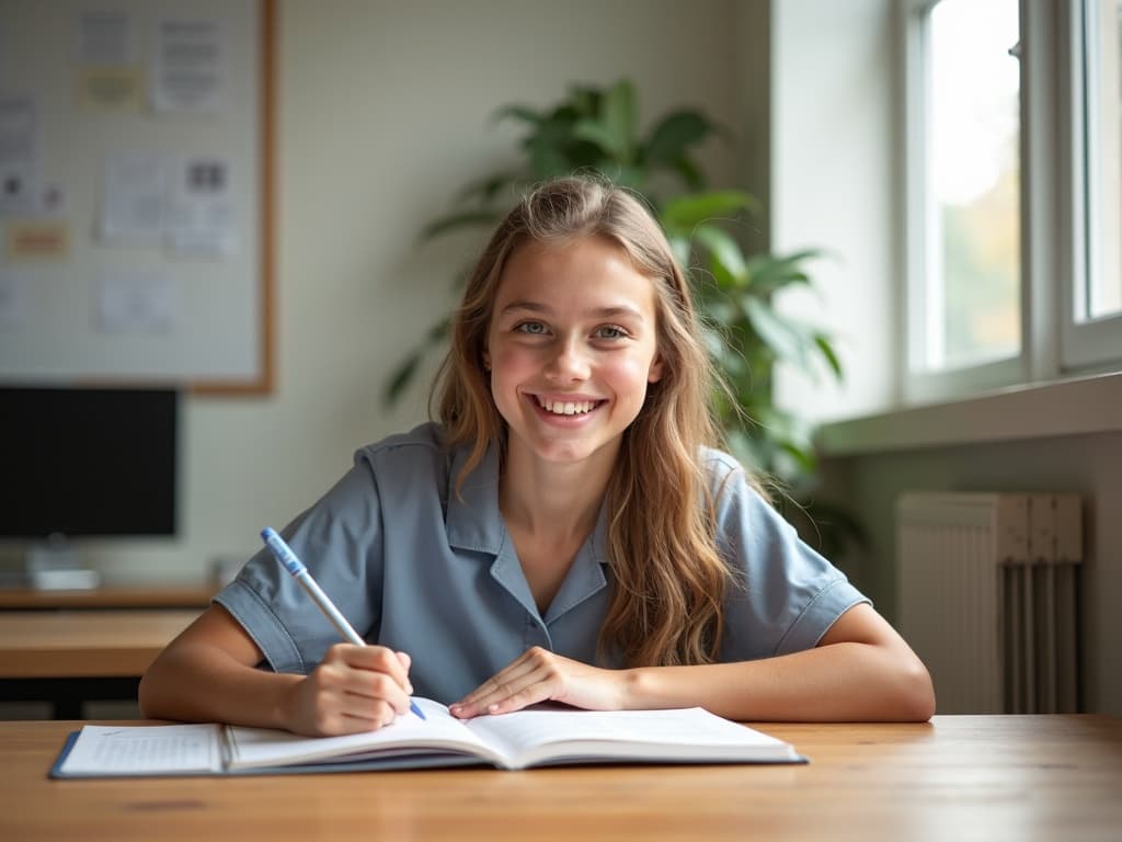 A happy student studying with confidence